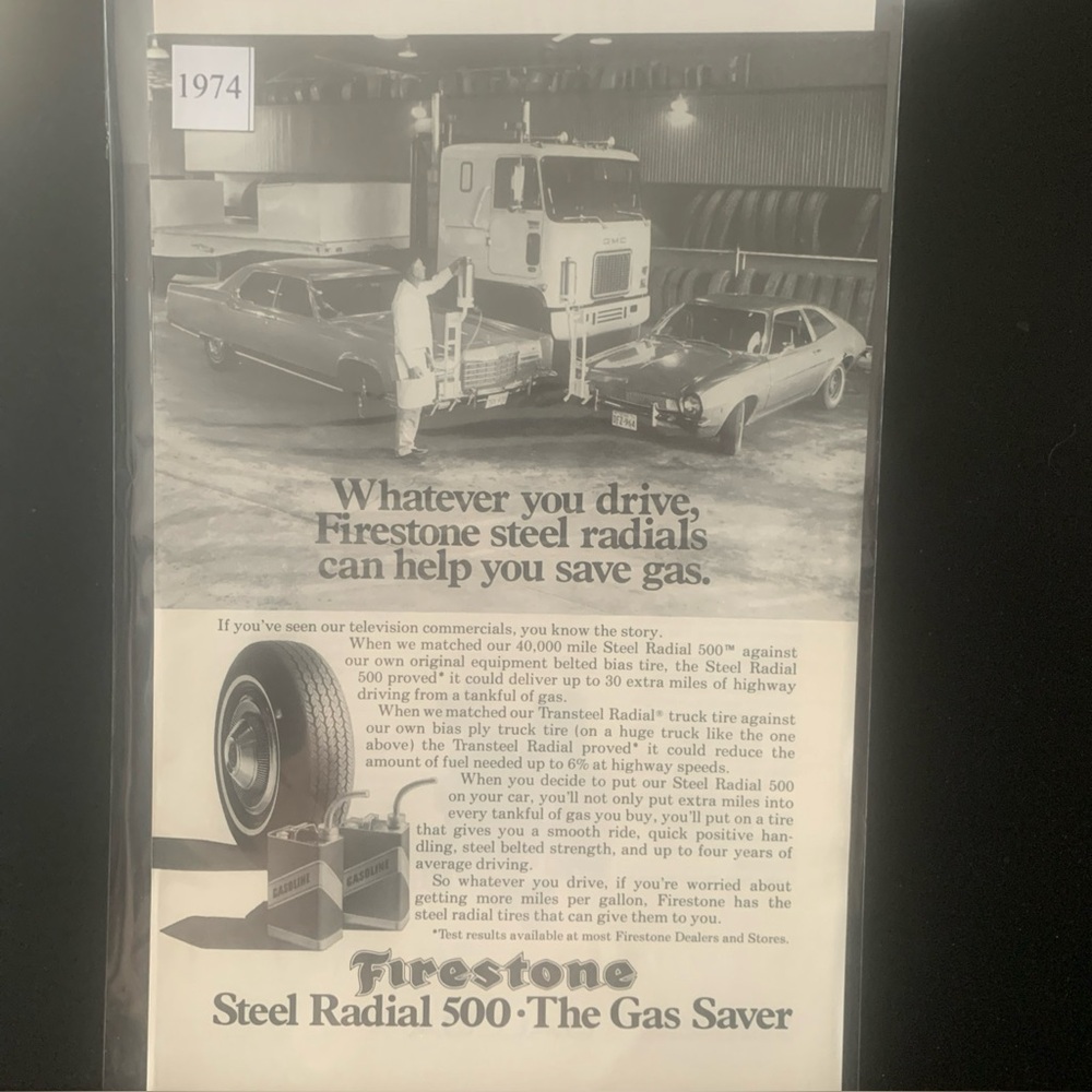 Vintage 1974 Firestone Steel Radial 500 The Das Saver Ad Advertisement